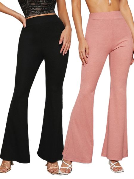 

2pcs high waist flare leg pants k2ni#, Black;white