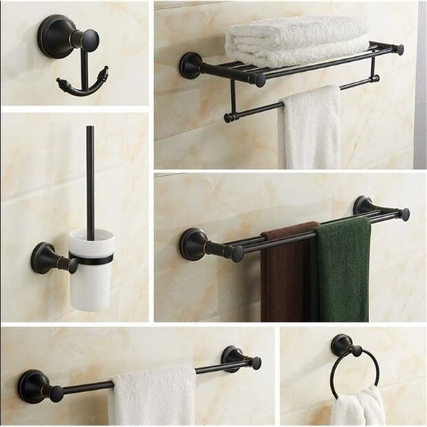 Acessórios para o banheiro Conjunto de óleo preto escova escovados portão holdertowel bartowel hardware banheiro conjunto T200425