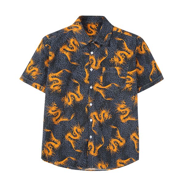 

european and american men's wear summer 2022 new short sleeve lapel single breasted palace tinglong print fashion shirt, White;black