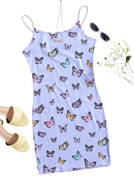 

lettuce trim butterfly print bodycon dress p7ei#, Black;gray