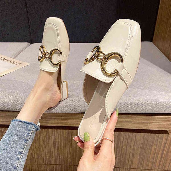 

slippers brand designer women slip on mules flat heel casual shoes british buckle slides wooden block heels summer footwear 220530, Black