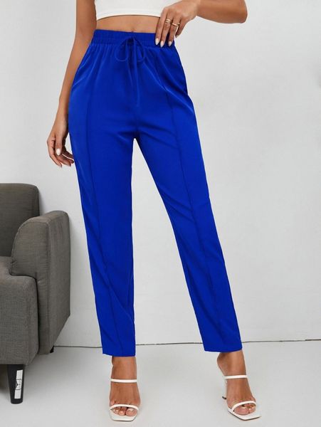 

drawstring waist tapered pants 36rm#, Black;white