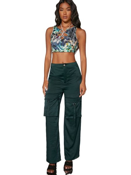 

bae high waist flap pocket side cargo pants m9o5#, Black;white