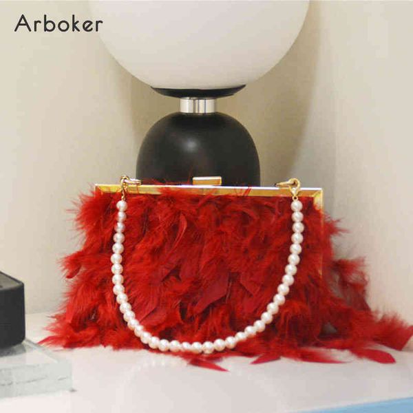 

evening bags ostrich fur bag women feather evening bags pearl chain clap day clutch ladies banquet purse for phone female handbag bolsa 2203