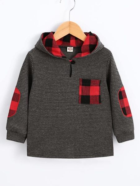 

toddler boys buffalo plaid panel hoodie she, Black
