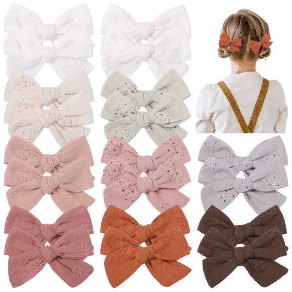 

ins new children's headdress girl princess pure cotton hollow out embroidery bow hairpin pair clip 2606, Slivery;white