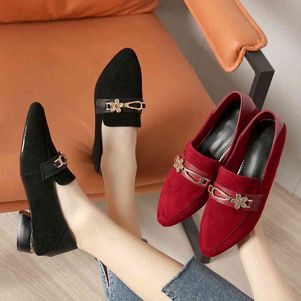 

dress shoes spring and autumn women's single shoes suede pointed metal chain buckle fashion thick heel low large lefu 9haa, Black