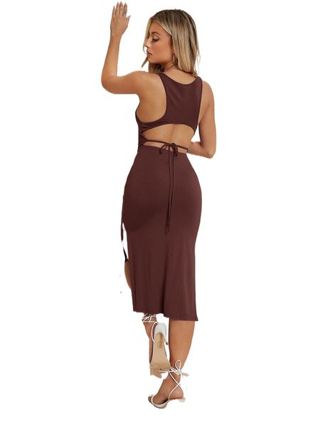 

bae midi open-back slit bodycon dress 16ac#, Black;gray