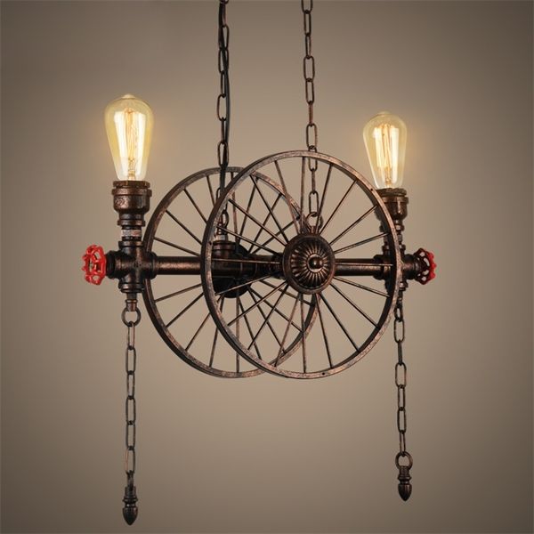 Retro Retro Restaurant Industrial Restaurant Room de jantar American Iron Wheel Droplight Water Tubul