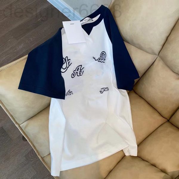 

women's t-shirt designer 22 spring and summer dr letter embroidery stitching contrast sleeves couple loose casual round neck short slee, White