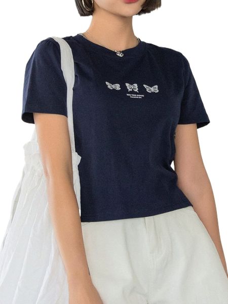 

dazy butterfly and slogan graphic tee p4df#, White
