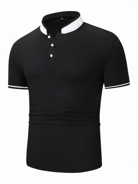 

men contrast trim polo shirt e14p#, White;black