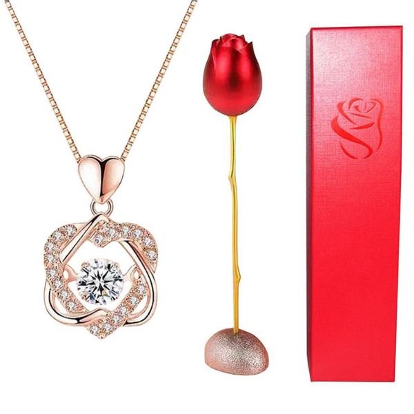 

decorative flowers & wreaths valentine's day rose flower with necklace jewelry suit wedding decor anniversary birthday romantic gift fo