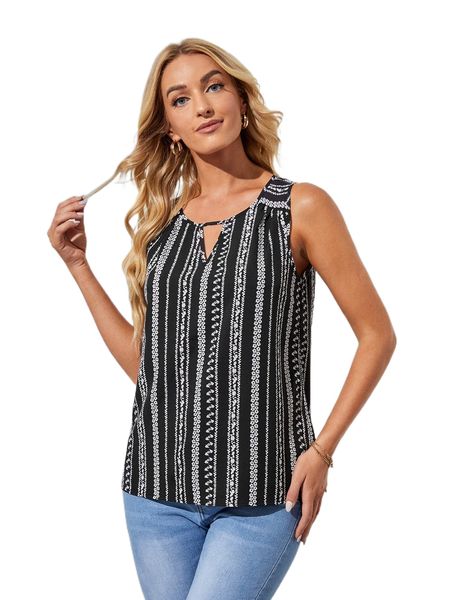 

emery rose striped & ditsy floral cut out tank z9u1#, White