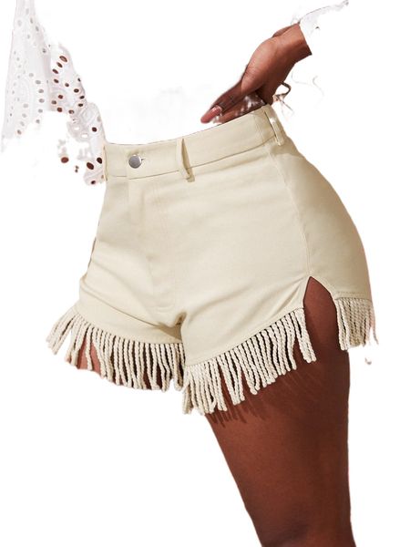 

sxy zipper fly fringe split hem shorts s8li#, White;black