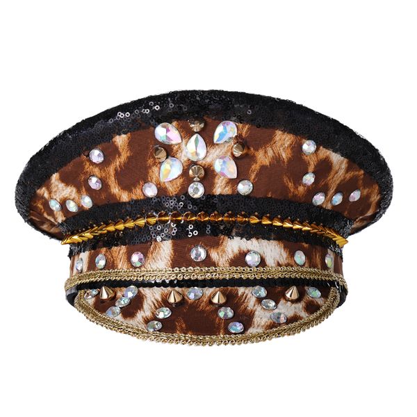 

music festival women captain hats costume accessories burning man sequin military hat steampunk headpieces, Silver