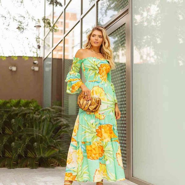 

prom luxury designer women's dresses 2022 spring and summer dresses tie dyed one shoulder bubble sleeve long strapl skirt, Black