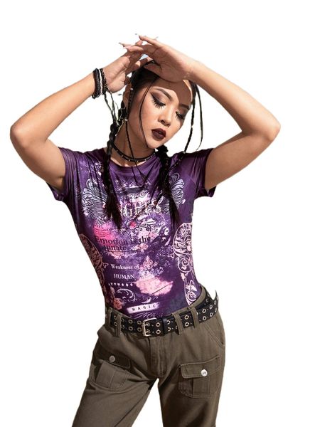 

romwe gothic grunge stitching trim letter wings graphic tee f7uw#, White