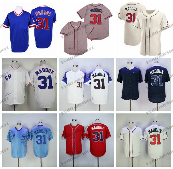 

mens greg atlanta 31 maddux baseball jerseys 30th vintage 1995 stitched grey white red jersey shirts blue retro, Blue;black
