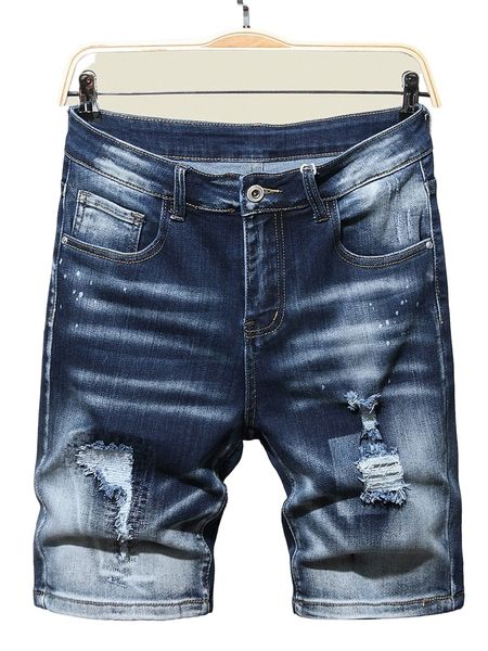 

men ripped straight leg denim shorts b219#, White;black