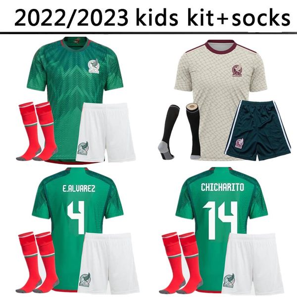 

2022 2023 mexico soccer jersey kids kit and socks home green purpal copa america 22 23 chicharito a. guardado h. lozano herrera dos santos f, Black