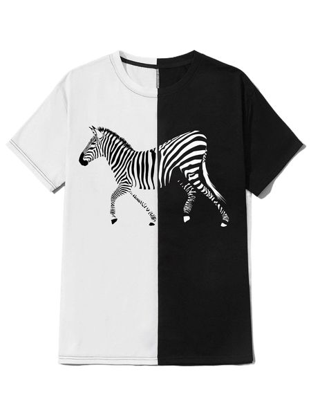 

romwe guys two tone zebra print tee u8ix#, White;black
