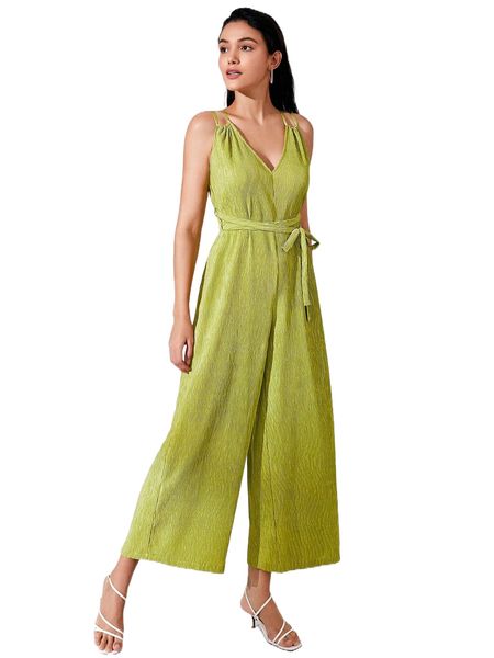 

strappy belted wide leg cami jumpsuit l8qf#, Black;white