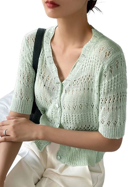 

dazy button up pointelle knit cardigan t1rr#, White;black