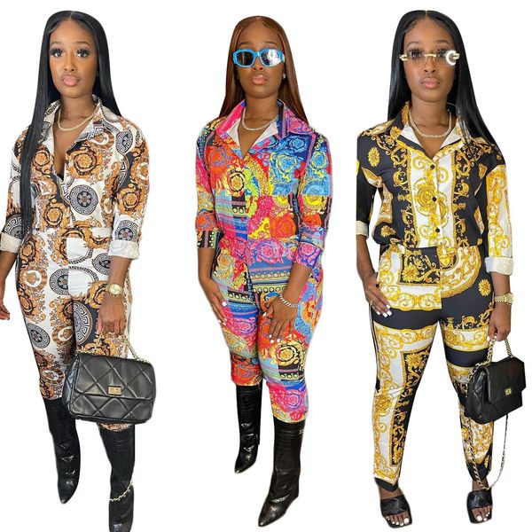 

fashion women's two piece pants suits with multi color digital printing popular style 2pieces suit tracksuit women winter outfits women, White