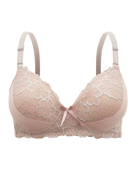 

plus contrast lace underwire bra t75k#, Black;white