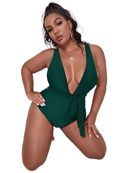 

plus lace up plunging one piece swimsuit r7dy#, White;black