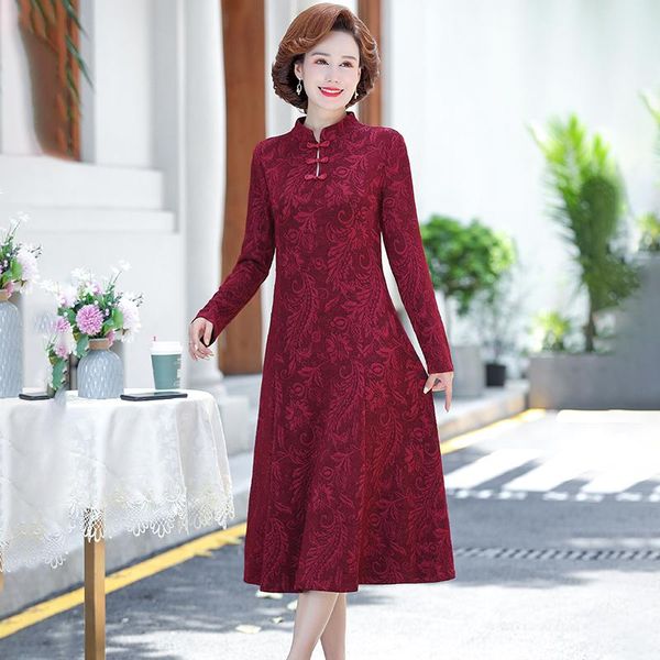 Vestidos casuais vestido elegante midi cheongsam para mulheres 2022 outono de inverno moda feminina manga longa retro gola alta vestidoscasual