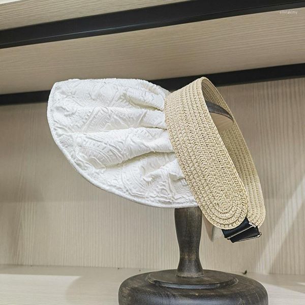 Cappelli a tesa larga stile estivo pieghevole Zou raso erba tessuto protezione solare spiaggia donna cappello a cilindro vuoto moda cappello da sole. Ampio Oliv22