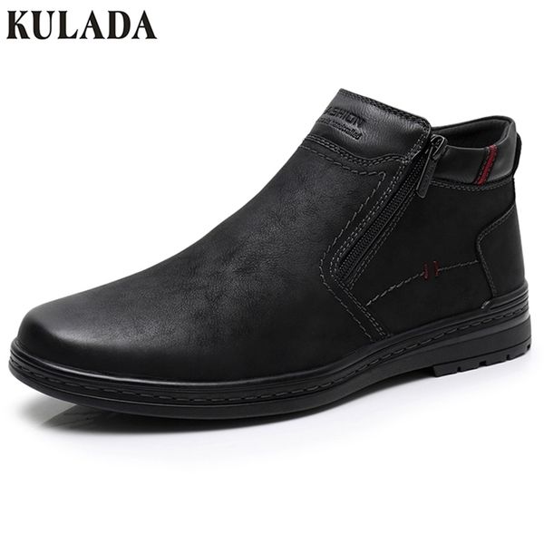 KULADA Stiefel Herren Winter Stiefeletten Männer Super Wärmste Schnee Stiefel Doppel Reißverschluss Seite Boot Dickes Fell Männer Casual Schuhe 201204