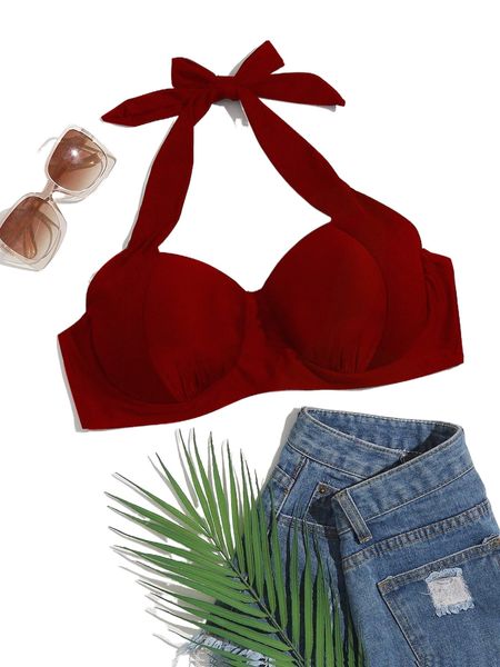 

plus halter push up bikini b8wv#, Black