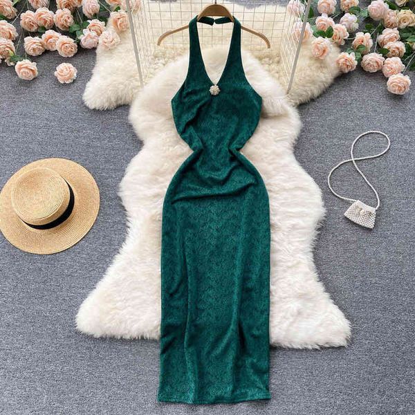 

casual dresses celebrity temperament women's wear neck hanging v-neck dress slim and back split hip 1kti, Black;gray