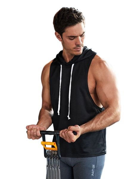 

men letter graphic drawstring hooded sports tank j8y2#, White;black