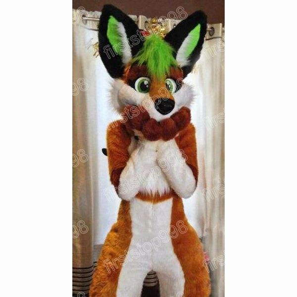 

halloween long fur brown husky mascot costume cartoon anime theme character adults size christmas outdoor advertising outfit suit, Red;yellow