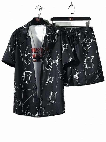 

men random graphic print shirt & shorts without tee w1wz#, Gray
