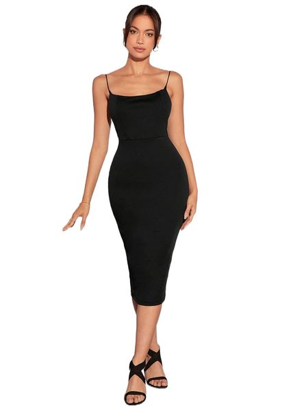 

solid cami bodycon dress o9u4#, Black;gray