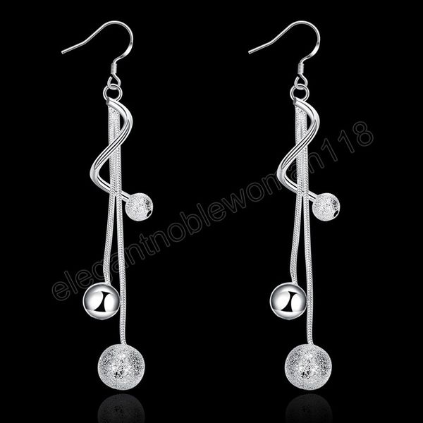 

925 sterling silver frosted beads three-line dangle earrings charm women jewelry fashion wedding engagement party gift