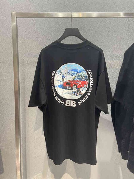 

t-shirts spring and summer high version tomorrow world earth pattern print pullover round neck men's and women's t-shirt short out, White