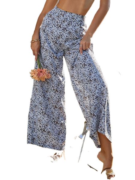 

leopard print wide leg pants m5b9#, Black;white