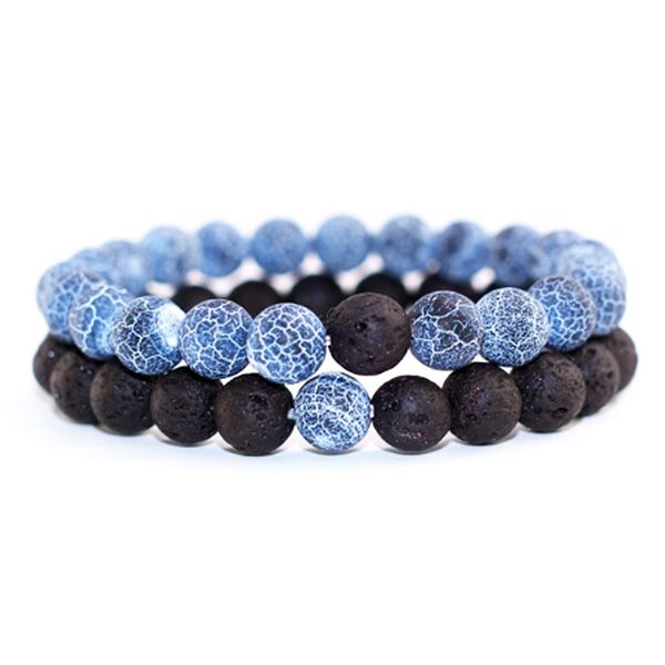 

8mm natural stone beads blue weathered lava couples lovers bracelets yoga beaded bracelet anniversary gift for women men jewelry, Black