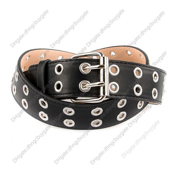 

belt echain designer vintage rivet luxury punk belts men male rock motorcycle leather women waist strap for jeans 110cm, Black;brown