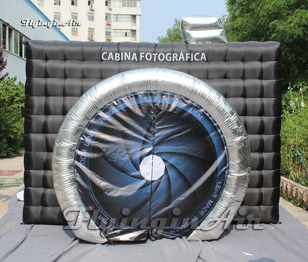 Tenda per macchina fotografica gonfiabile pubblicitaria simulata Cabina per foto di esplosione di aria nera con luce a LED per la decorazione di matrimoni e feste