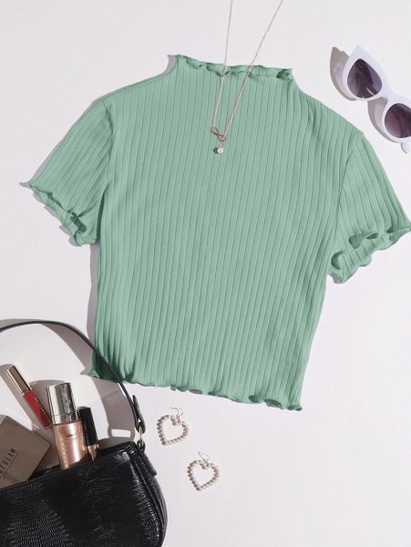 

lettuce edge rib-knit tee a5gu#, White