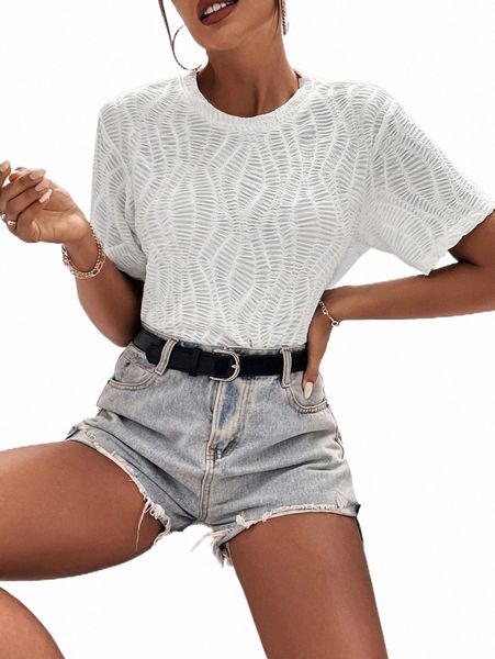 

solid textured round neck tee e4vu#, White