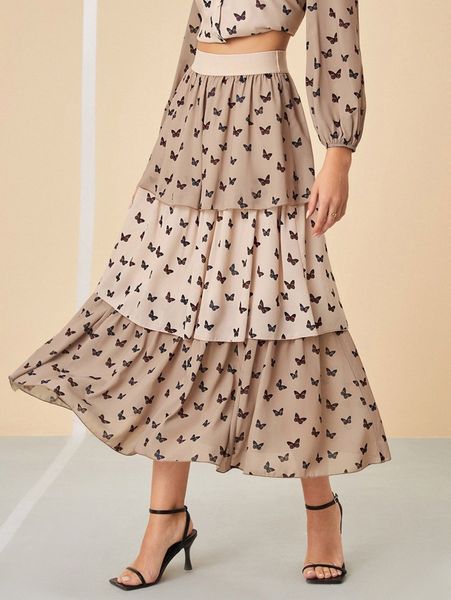 

x nunette butterfly print layered skirt u4lj#, Black
