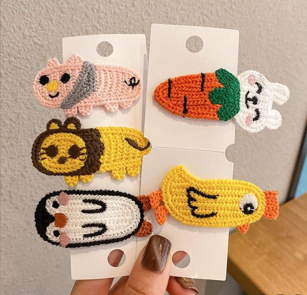 Gestrickte Tier-Haarspangen, handgefertigt, für Mädchen, rutschfeste Metall-Haarspangen, Haarspangen, für Kinder, Teenager, Frauen, Wolle, Stricken, Cartoon-Design, Haarnadeln